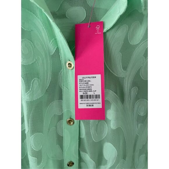 Lilly Pulitzer Linley Coverup Pistachio Green Poly Crepe Swirl Clip size… - Picture 3 of 5